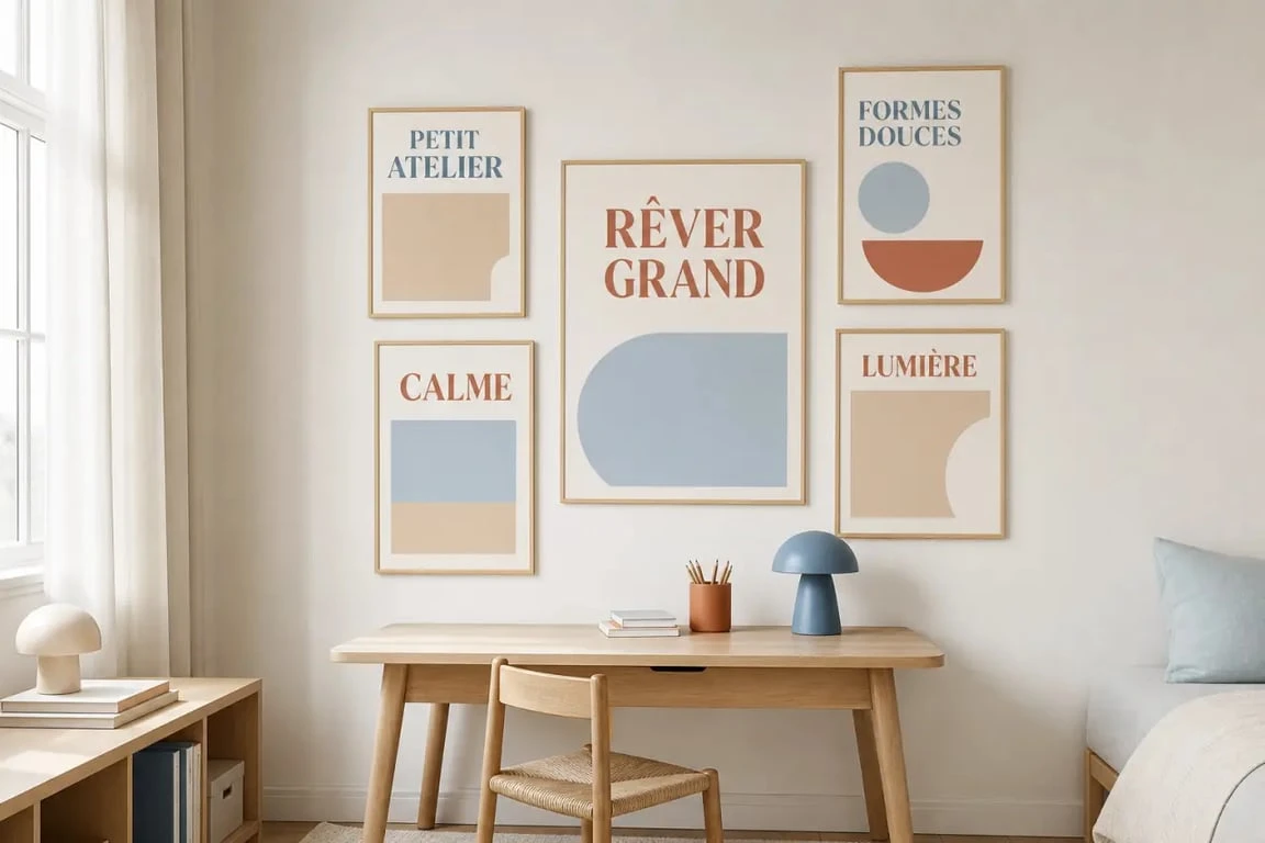 Affiche chambre enfant : composition murale décorative et inspirante pour une chambre d'enfant moderne