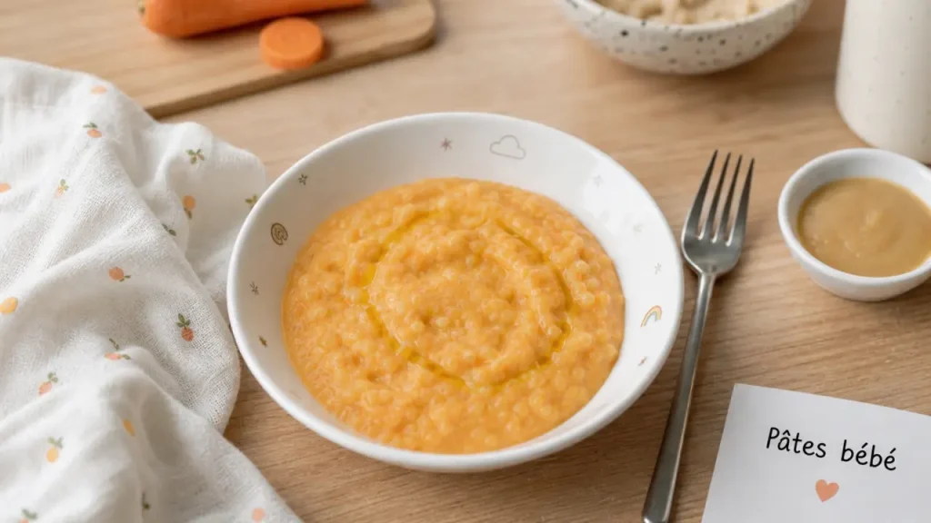 Pate pour bebe dès 6 mois : petites pâtes fondantes en purée de légumes