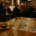 Photo d’un café jeux : ambiance chaleureuse et jeu de société sur table