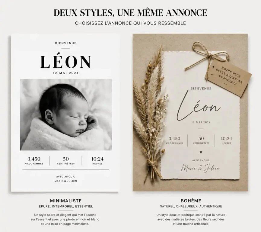 Inspirations de styles pour faire-part naissance DIY