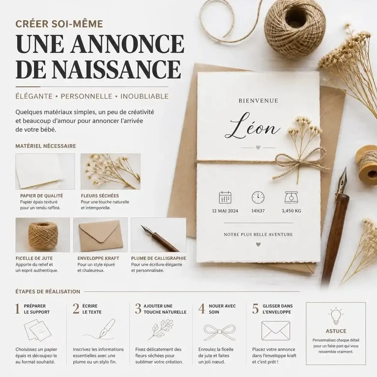 Matériel pour créer un faire-part naissance DIY personnalisé