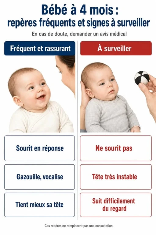 Bébé 4 mois : signes normaux et signes à surveiller