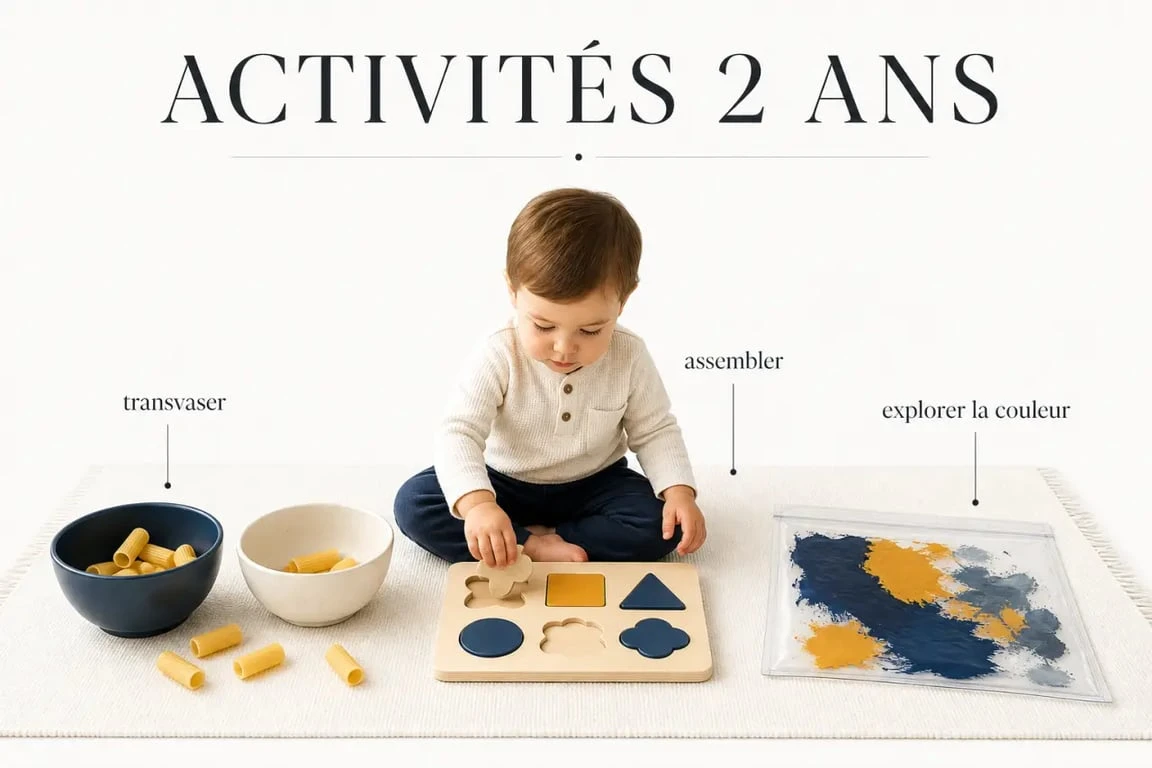 Activités enfants 2 ans en intérieur avec transvasement, puzzle et peinture propre