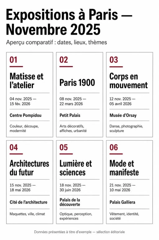 Exposition paris novembre 2025 : aperçu comparatif des expositions à voir à Paris en novembre 2025
