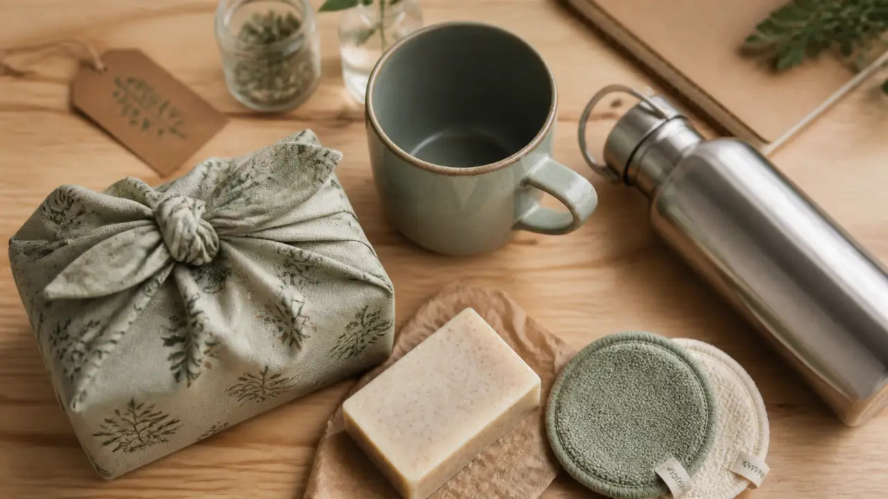 Idee cadeau ecolo : cadeaux durables sur table, furoshiki et gourde inox