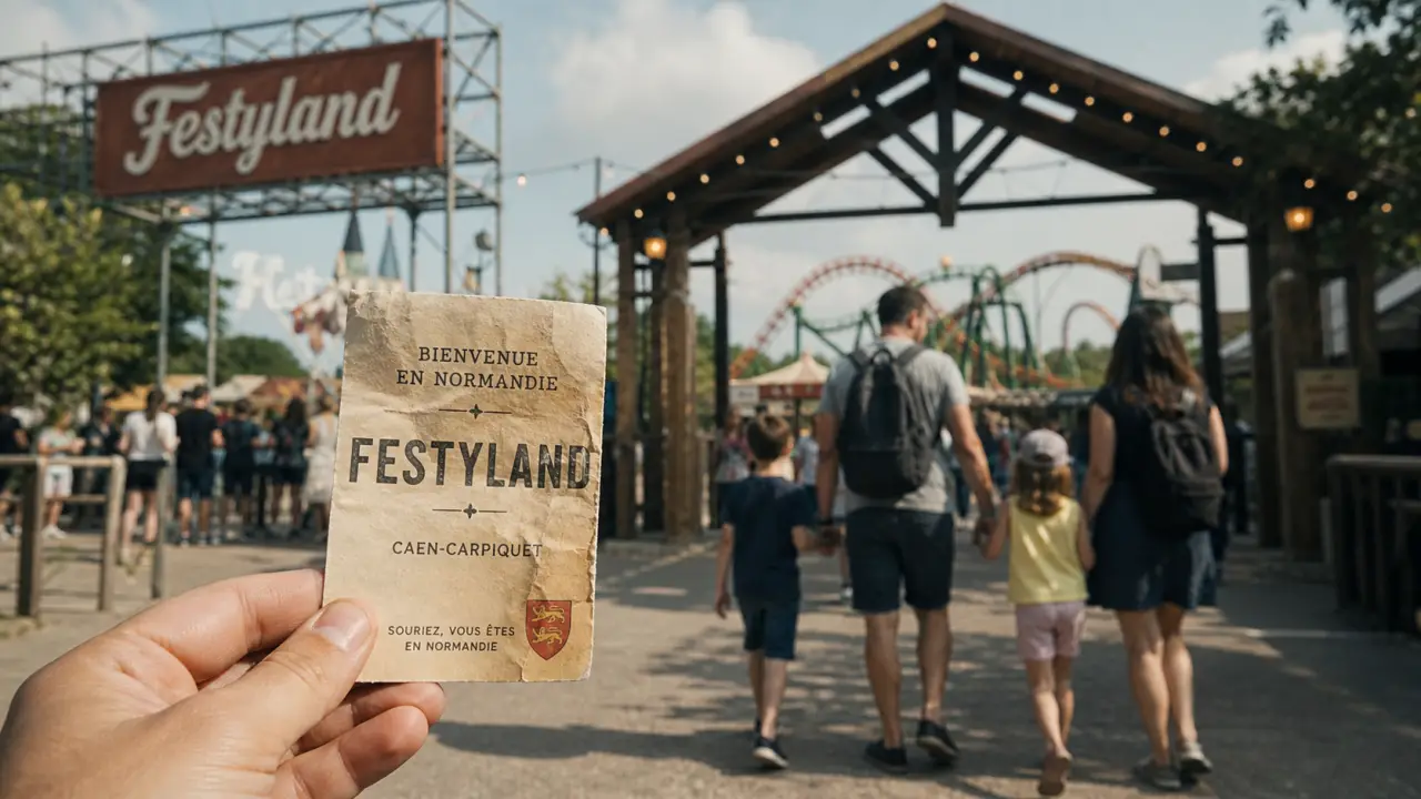 Parc d'attraction normandie : famille à l’entrée Festyland