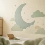 Stickers chambre enfant lune et nuages sur mur