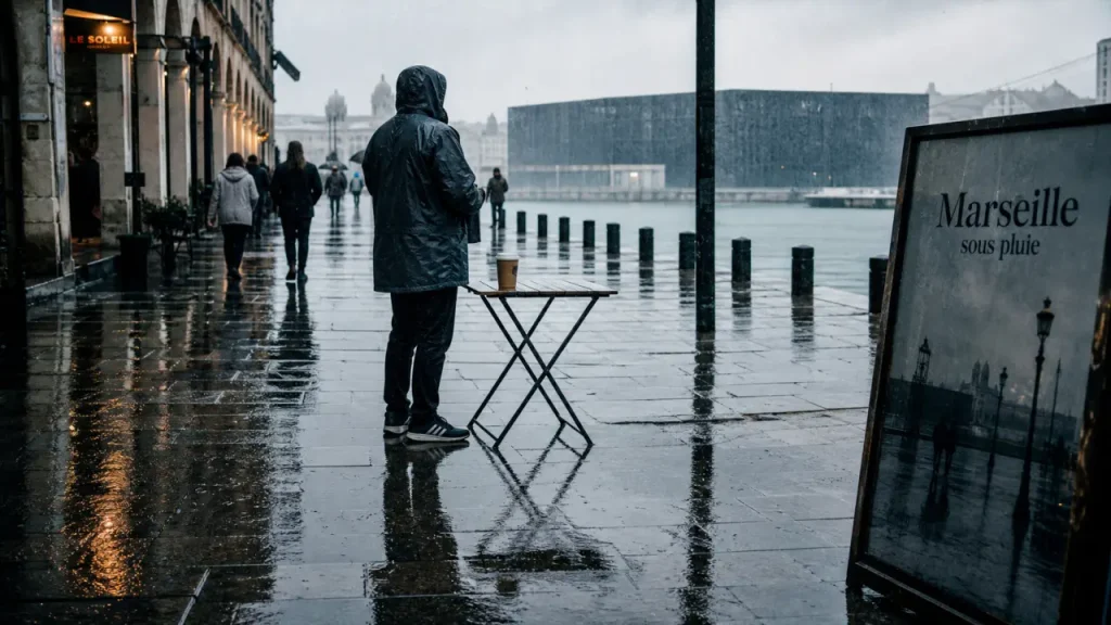 Visiter marseille sous la pluie : Vieux-Port mouillé, Mucem et passants