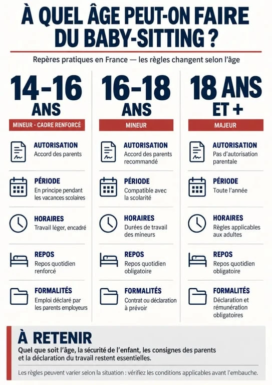 Infographie sur à quel âge peut-on faire du babysitting et les règles selon l’âge