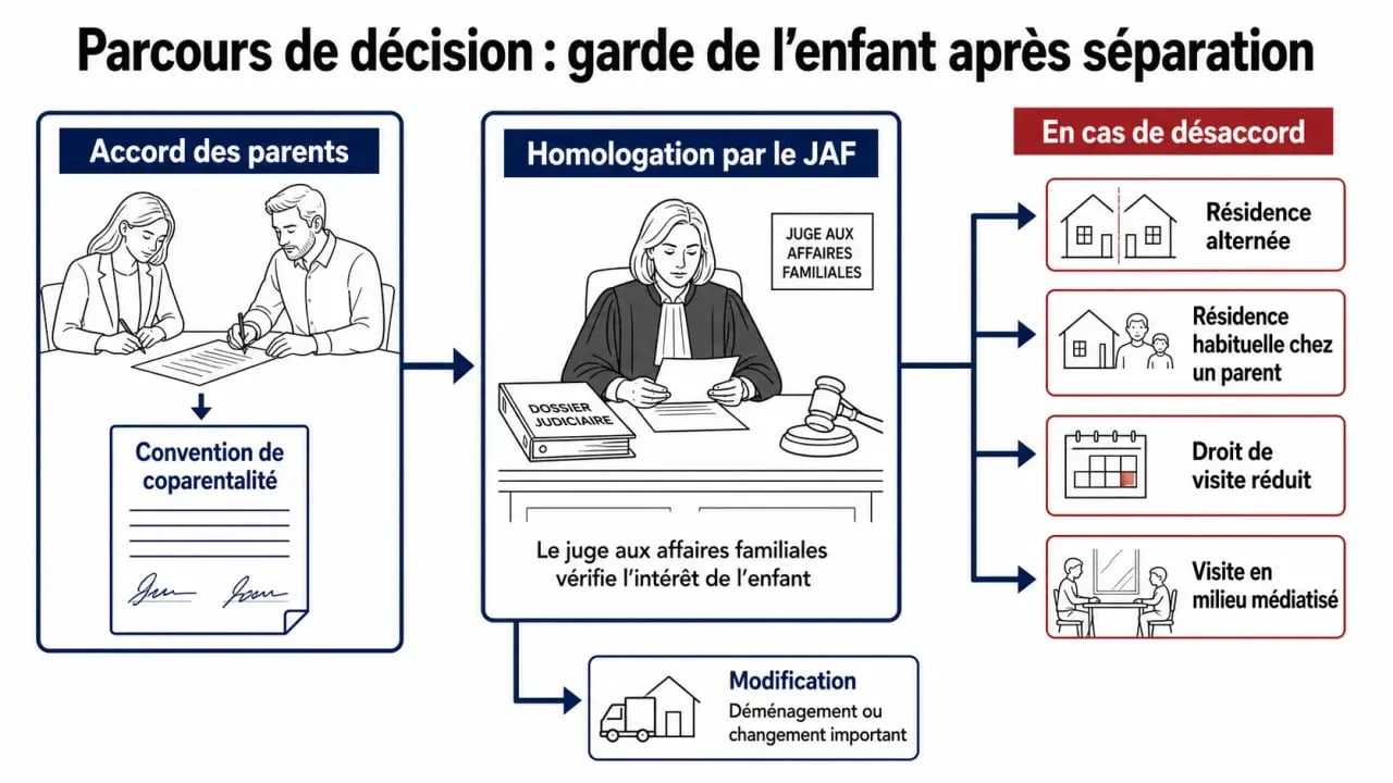 Type de garde enfant : parcours décisionnel après une séparation, de l’accord parental au juge