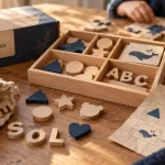 Jeux éducatifs en bois sur table : encastrement et puzzle enfant
