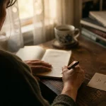 pensee positive pour confiance en soi : Je peux apprendre, femme écrivant dans un carnet