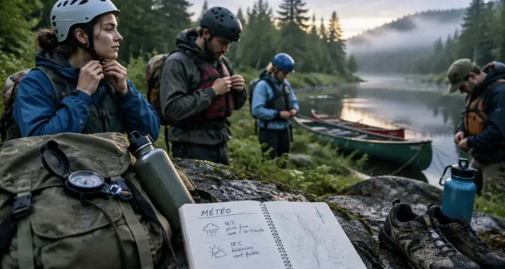 Activités plein air : groupe en randonnée légère au bord d’une rivière