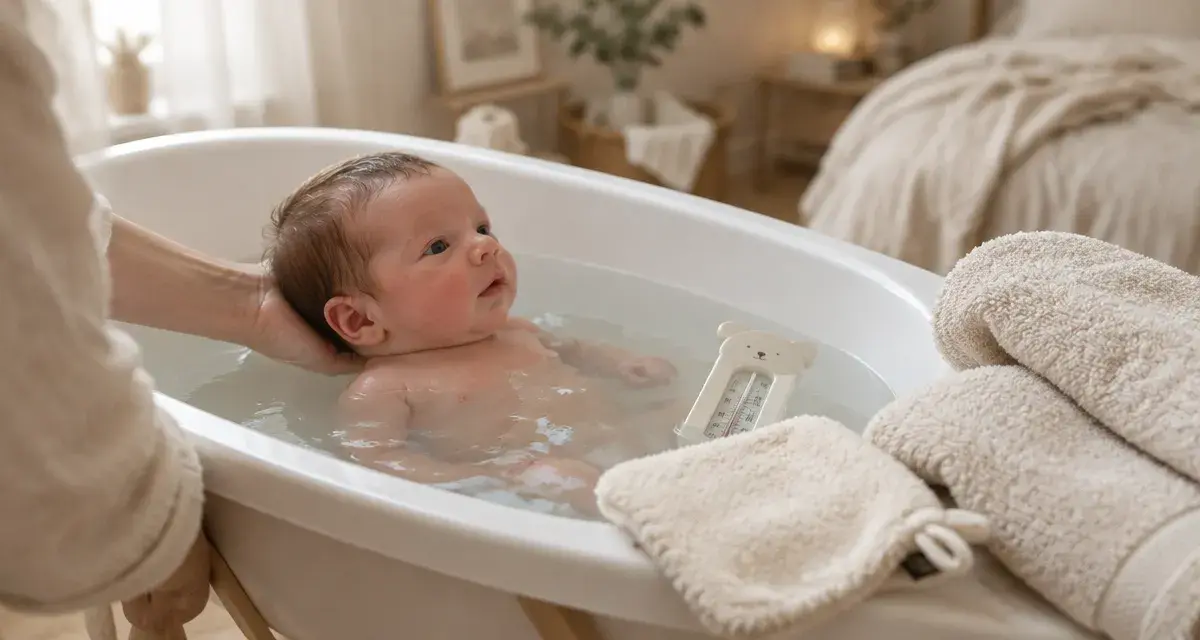 Bain nouveau né : 37 °C, peu d’eau, surveillance constante