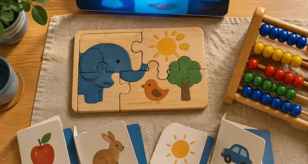 Jeux éducatifs pour enfants : puzzle en bois et boulier, pour apprentissage par le jeu