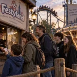 Normandie parc attraction Festyland : famille devant l’entrée du parc